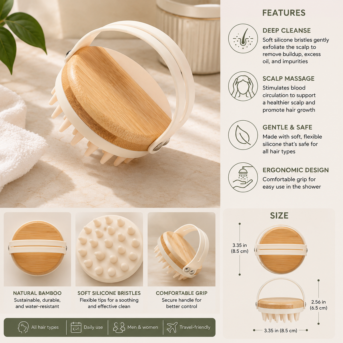 4 - Pack Bamboo Scalp Brush