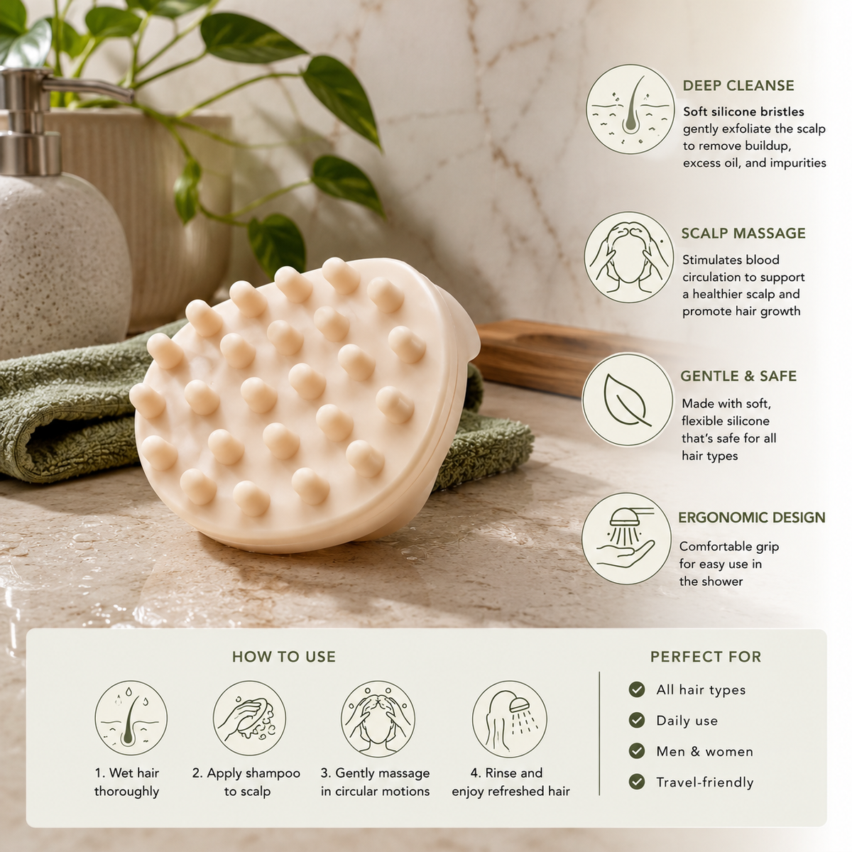 4 - Pack Bamboo Scalp Brush